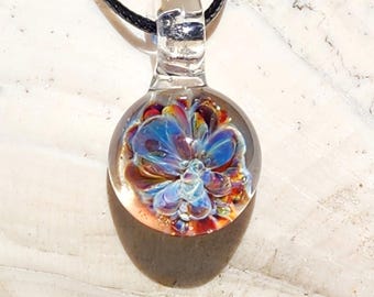 UV Glow Glass Pendant Necklace – Handmade Small Blown Glass Jewelry – Unique and Small Crushed Glass Charm Gift