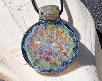 Handmade Iridescent Pendant Necklace - Large Statement Necklace, Heady Glass Pendant Necklace, Handmade Jewelry Gift for Him