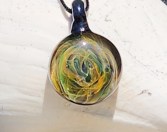Blown Glass Galaxy Pendant Necklace with Gold and Silver Fuming