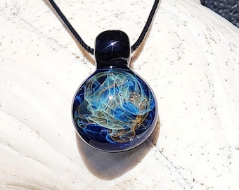 Blown Glass Galaxy Pendant Necklace - Dichroic Jewelry, Cosmic Nebula Art Glass