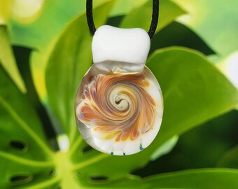 Handmade Spiral Glass Pendant Necklace • Cream & Amber Borosilicate Glass • One of a Kind Artisan Jewelry