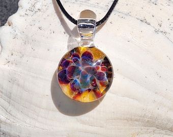 Mini Heady Glass Pendant Necklace - Handmade Jewelry Gift for Her, Trippy Glass Pendant, Colorful Festival Art