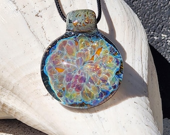 Handmade Iridescent Pendant Necklace - Large Statement Necklace, Heady Glass Pendant Necklace, Handmade Jewelry Gift for Him