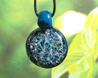 Pet Cremation Urn Necklace - Blown Glass Galaxy Ashes Pendant, Ocean Blue Handmade Keepsake, Cremation Jewelry for Men & Women