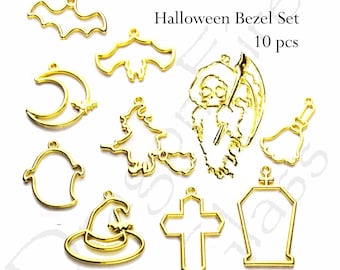 Halloween Resin Jewelry, Open Back Bezels, Hollow Out Pendants, Blanks For Resin Jewelry Making, resin kit beginner, resin supplies, witches