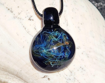 Handmade Jewelry Necklace - Gold & Silver Fumed Glass Pendant, Unique Statement Gift for Her Him