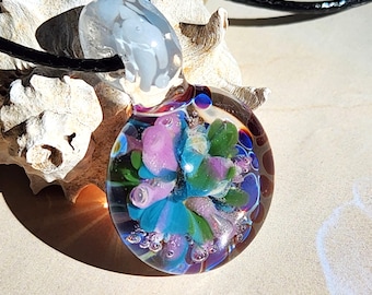 Purple & Small Glass Pendant – Handmade Necklace – Boho Jewelry Gift - Handblown Borosilicate Glass Pendant Necklace - Small Unique Jewelry