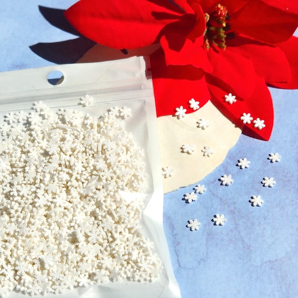 Flocons de neige de Noël Tranches de garniture en pâte polymère - Fausses paillettes pour créations d'ongles slime. Fournitures en résine. Flocon de neige blanc de 5 mm pour Noël