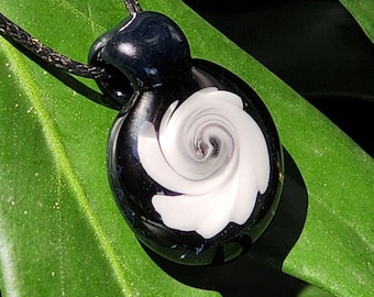 Black and White Swirl Pendant Necklace - Handmade Glass Jewelry Gift, Boho Necklace, Unique Art Glass Pendant, Christmas Gift