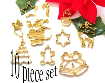 Christmas Resin Jewelry Open Back Bezes, Gold Color, Hollow Out Pendants, Blanks For Resin Jewelry Making, resin jewelry kit, resin supplies