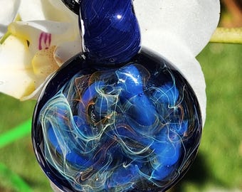Handmade Blown Glass Pendant Necklace: Silver & Gold Fumed Design