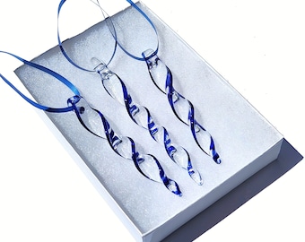 Handmade Glass Icicle Ornaments - Christmas Tree Blue Clear Ornament, Holiday Decor
