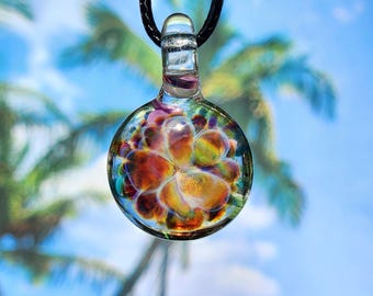 Handmade Glass Pendant – Purple Crushed Glass Necklace, Heady Glass Jewelry, Trippy Blown Glass Pendant, Gift for Her or Him