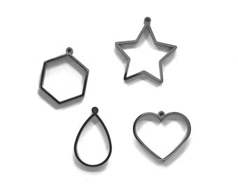 Silver Stainless Steel Open Back Bezels – Set of 4 Shapes | Resin Jewelry Frames, Blank Pendant Charms, DIY Jewelry Supplies