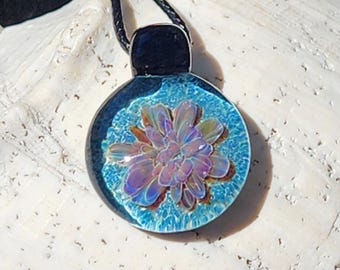 Handmade Jewelry Gift for Her - Unique Heady Glass Pendant Necklace – Sparkling Light Blue Statement Necklace, Blown Glass Jewelry