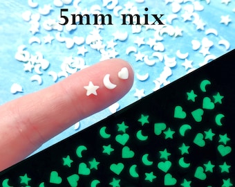 Glow-in-the-Dark Moon & Heart Polymer Clay Slices – Slime, Resin, Nail Art, Kawaii Decoden Sprinkles, Miniature Craft Supplies