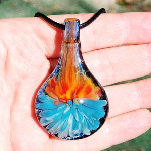 Sunset Swirl Blown Glass Pendant: Handmade Trippy Necklace