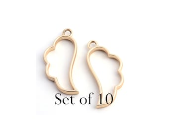 Gold Angel Wing Bezels: Open Back Resin Jewelry Pendants