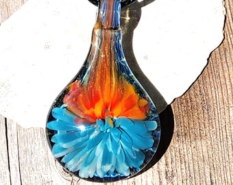 Blown glass pendant statement necklace. Heady glass pendant. Handmade jewelry. Implosion glass pendant. Trippy glass. Best friend gift