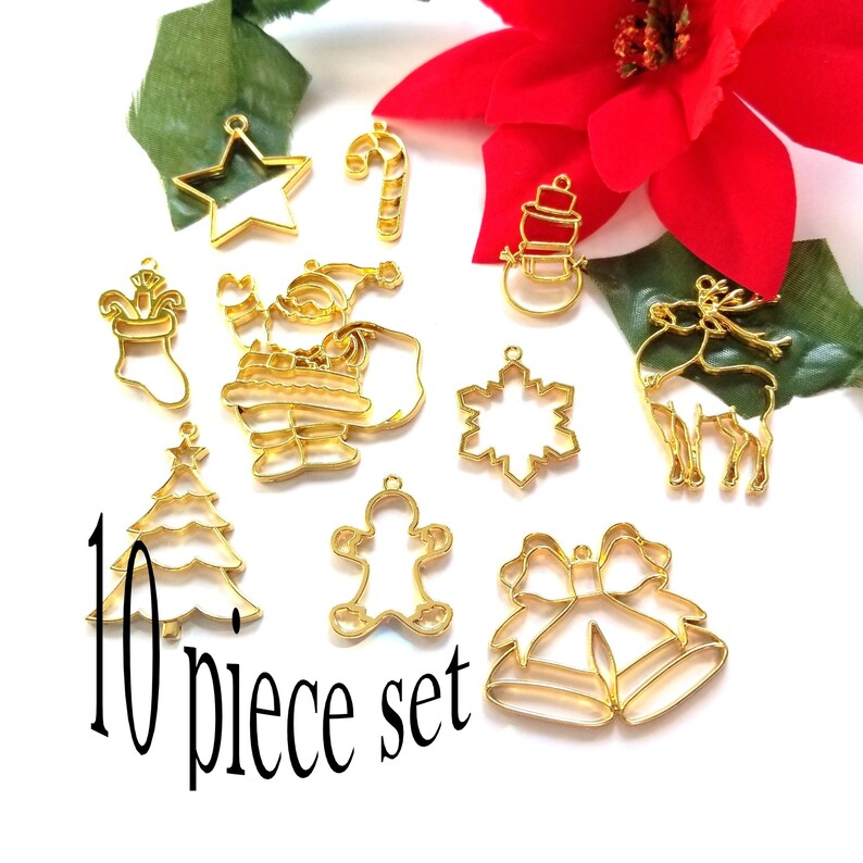 Christmas Resin Jewelry Open Back Bezes Gold Color Hollow image 1