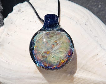 Handmade Pendant Necklace • Unique Glass Jewelry • Multicolor Swirl Hand Blown Glass •  Boho Gift for Her or Him
