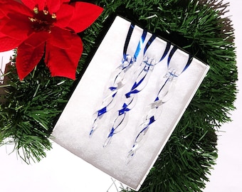 Handmade Glass Icicle Ornaments - Christmas Tree Blue Clear Ornament, Holiday Decor