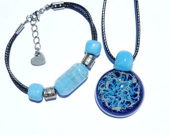 Sky Blue Pet Ashes Necklace & Bracelet - Pet Memorial Jewelry Set
