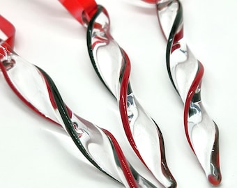Red and Green Glass Christmas Ornaments – Handmade Holiday Decor, Tree Ornaments, Unique Gift, Christmas Decoration, Winter Home Decor