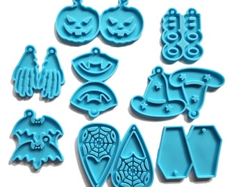 Halloween Resin Molds, Epoxy Resin Mold, Halloween DIY Silicone Molds for Earrings, Polymer Clay Molds, Resin Mold, Pumpkin Boo Bat Web Mold