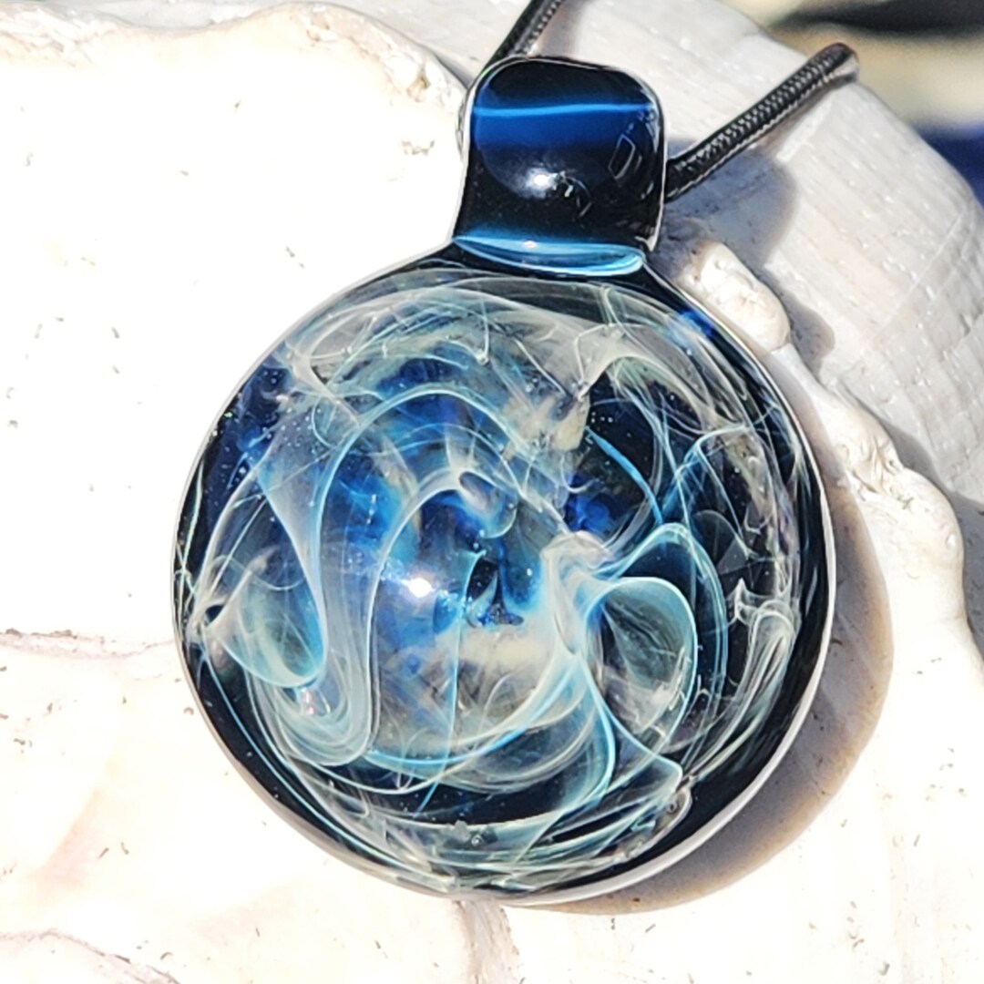 Heady Glass Pendant Necklace, Galaxy Blown Glass Jewelry, Trippy Glass