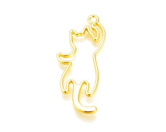 Gold Sitting Cat Open Back Bezel: Resin Jewelry Pendants
