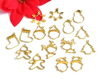 Resin Jewelry Kit, Open Back Bezels, Hollow Out Pendants, Blanks For Resin Jewelry Making, Reindeer Snowman Earrings, resin kit beginner G