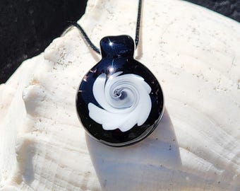 Black and White Swirl Pendant Necklace - Handmade Glass Jewelry Gift, Boho Necklace, Unique Art Glass Pendant, Christmas Gift
