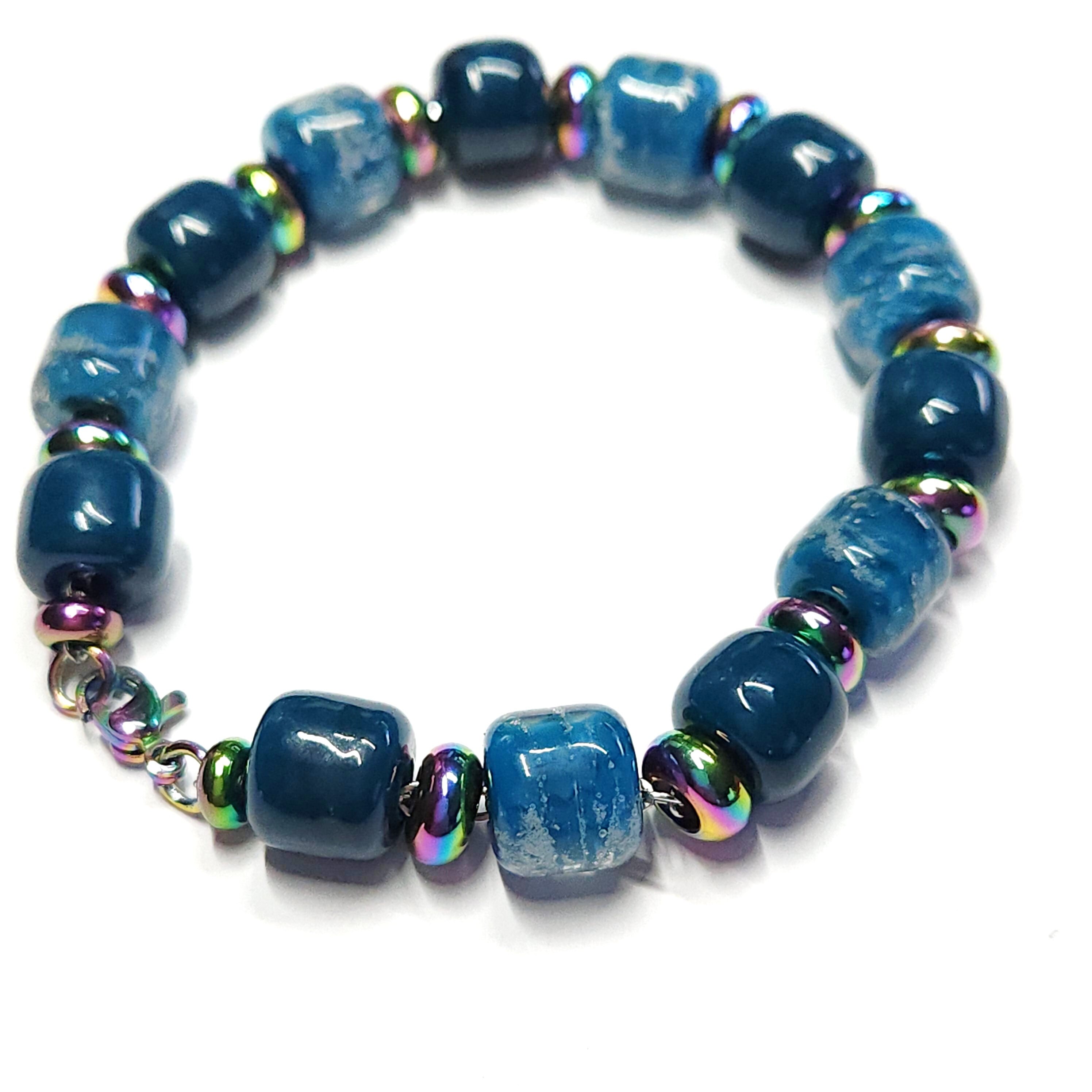 Cremation Jewelry Bracelet With 6 Ash Beads Ocean Blue Eternal Beaded