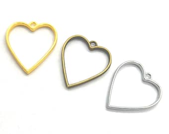 Heart Bezel Charms – Gold, Silver, Bronze Open Back Pendants for Resin
