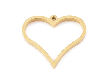 Real 24K Gold Plated Stainless Steel Frame Pendant, Heart Open Back Bezel - for Resin Jewelry Making, Hollow Out Pendants, resin supplies