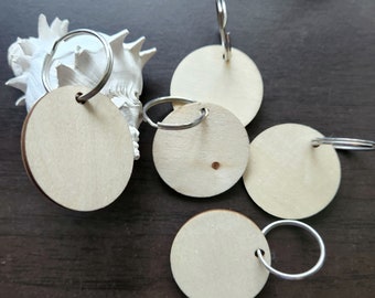 4 of 1.5 inches unfinished wood keychains, wood craft circle - plywood blanks, wood laser cutout shapes, DIY craft supplies, wood disc round