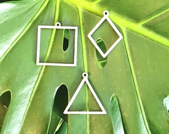 Matte Silver Stainless Steel Bezel Set: Geometric Resin Pendant Frames