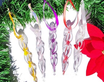 Custom Color Glass Icicle Ornaments - 3 Handmade Christmas Tree Decoration