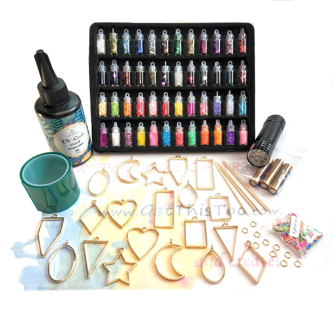 Beginner UV Resin Jewelry Making Kit Glitter and Clay, Clear 100g Hard