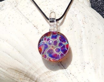 Handmade Glass Pendant Necklace: Rainbow Bubble Dot Design, Colorful Blown Glass Jewelry, Trippy Boho Necklace