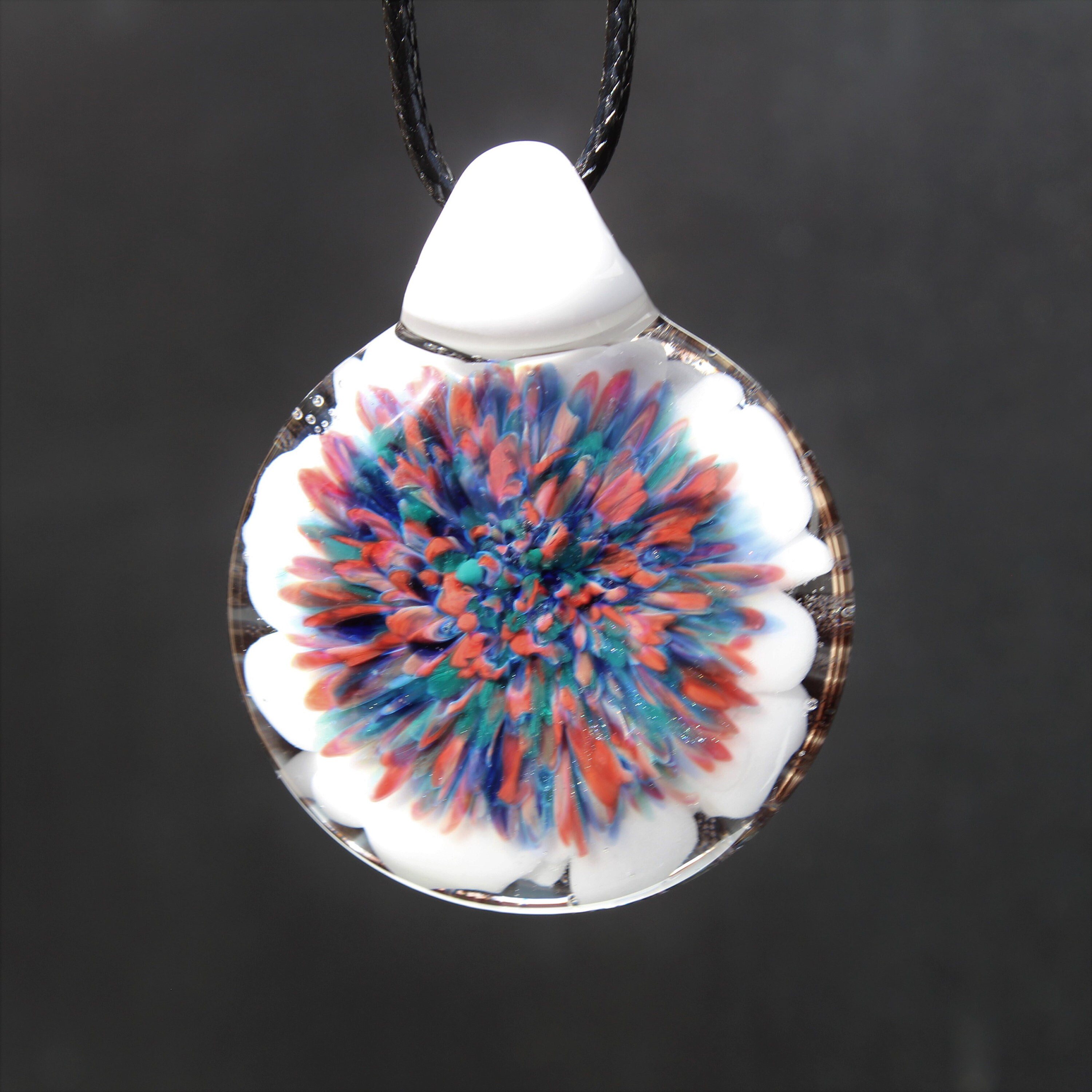 Blown glass pendant necklace. Gift for her. Gift for him. Trippy glass