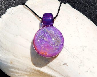 Purple Glass Pendant Necklace with Silver & Gold Fuming – Statement Necklace, Heady Lampwork Jewelry, Handmade Gift for Her