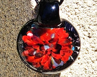 Handmade Red Glass Pendant Necklace - Boho Jewelry Gift, Statement Necklace, Art Glass Pendant, Unique Gift for Her