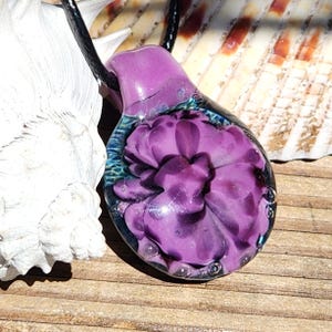 Purple Flower Glass Pendant Necklace: Handmade Borosilicate Jewelry