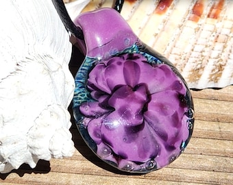 Purple Flower Glass Pendant – Handmade Borosilicate Glass Jewelry