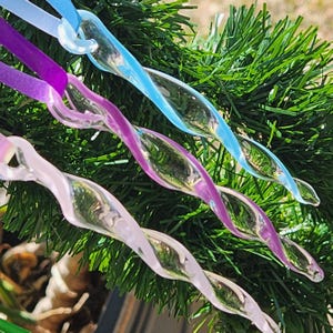 Pink Purple Blue Holiday Ornament Set - 3 Handmade Glass Icicle Ornaments, Christmas Tree Decoration, Beautifully Wrapped for Holiday Giving