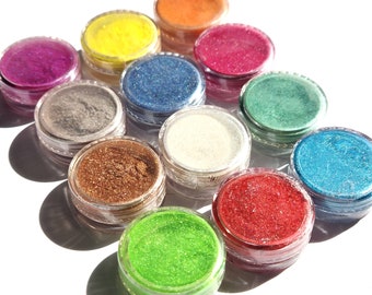Pearlescent Mica Pigment Powder, Set of 12 Colors -Mica Beginner Kit. Resin Craft Supplies. Bath Bombs Organic Mica Wax Melts Epoxy Nail Art