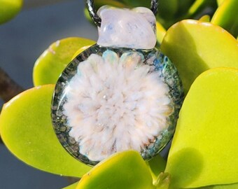 Handmade Glass Jewelry, Trippy Glass Pendant, Heady Glass Pendant Necklace, Pink and Blue Birthday Gift. Handblown Borosilicate Pendant
