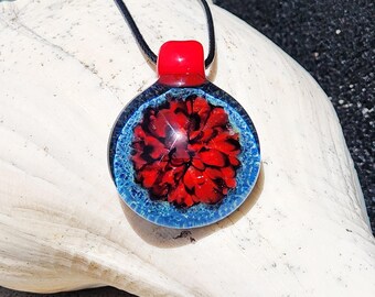 Red and Blue Glass Pendant Necklace – Handmade Borosilicate Jewelry